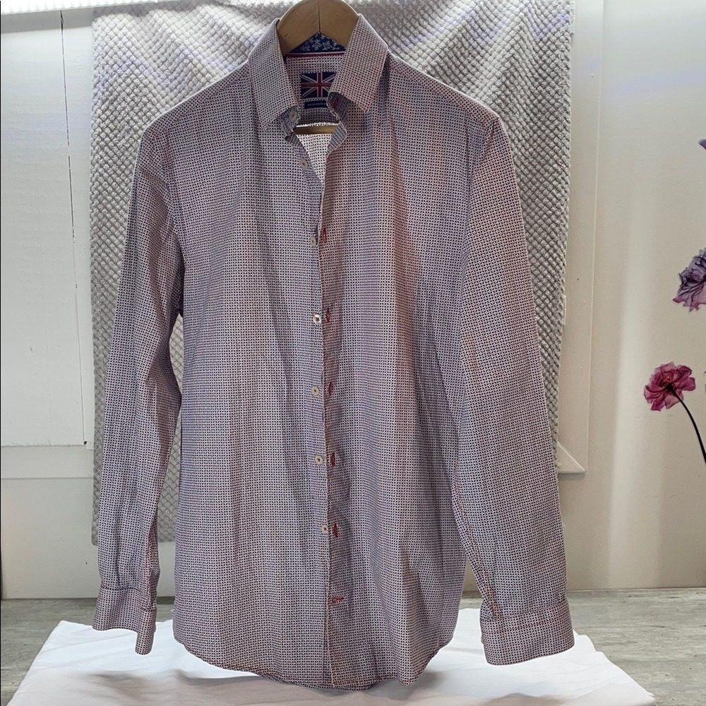 Soul‎ of London Men's Button Down Shirt Semi Fitted Geometric Print Cotton